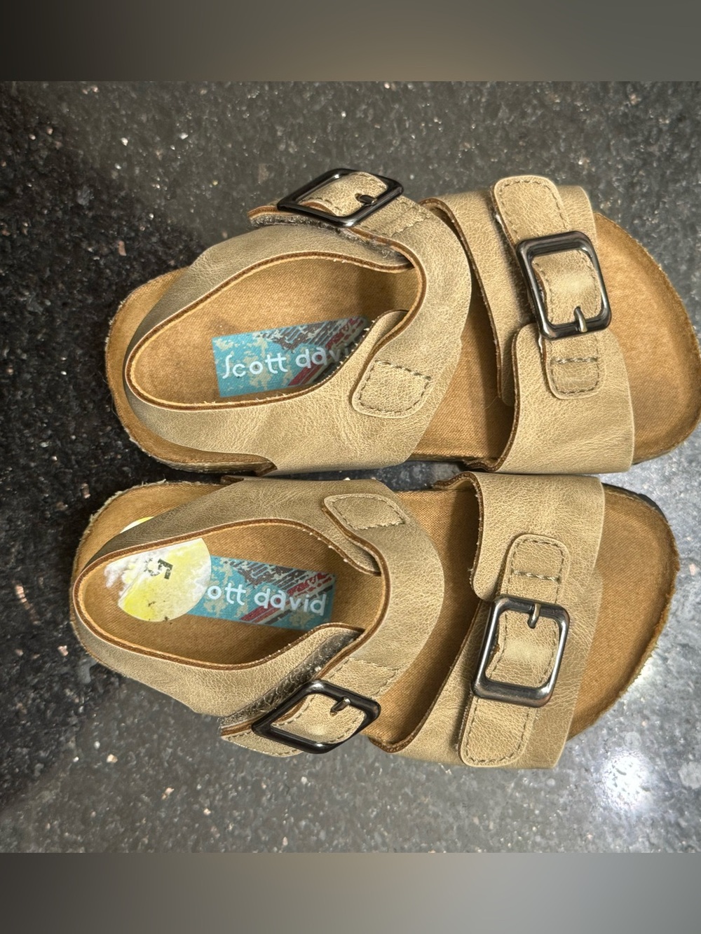 Scott David Lil Zachary toddler sandals in a tan hue with a double-buckle strap